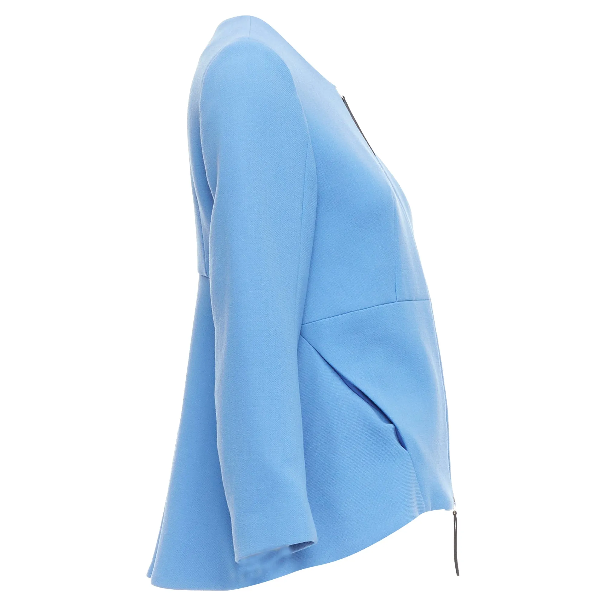 Marni Virgin Wool Zip Front Peplum Crew Neck Coat
