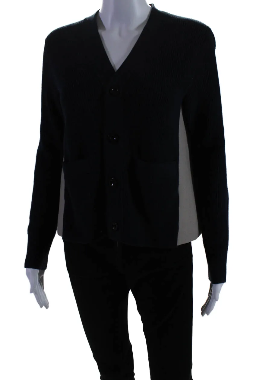 Max Mara Womens Four Button Ribbed Cardigan Sweater Jacket Brown Navy
