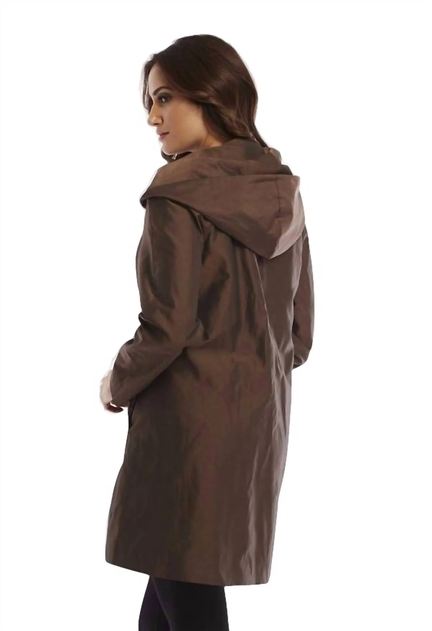 Metallic Long Trench Hoodie Jacket In Bronze