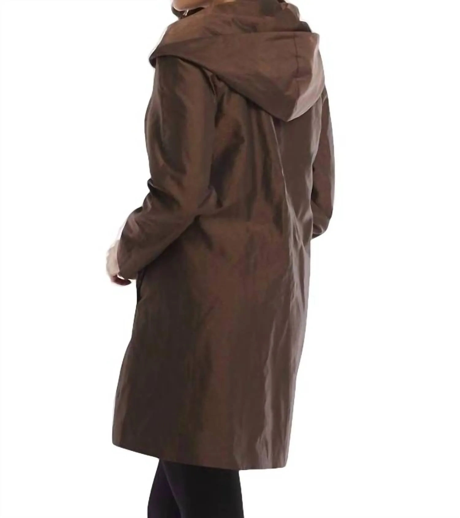 Metallic Long Trench Hoodie Jacket In Bronze