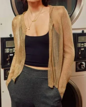 Metallic Open Front Cardigan In Gold