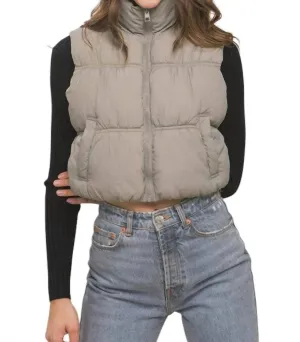 Metallic Puffer Vest In Dark Grey