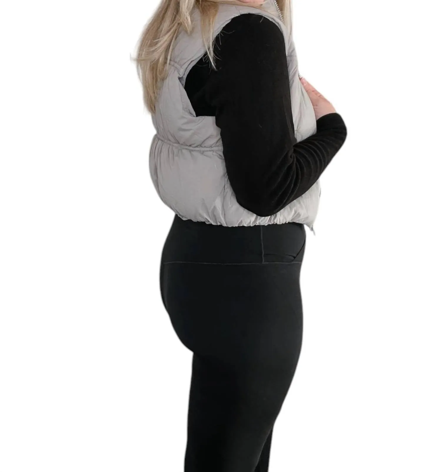 Metallic Puffer Vest In Dark Grey