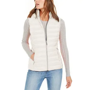 Michael Kors Women's Bone White Down Sleeveless Puffer Vest with Removable Hood