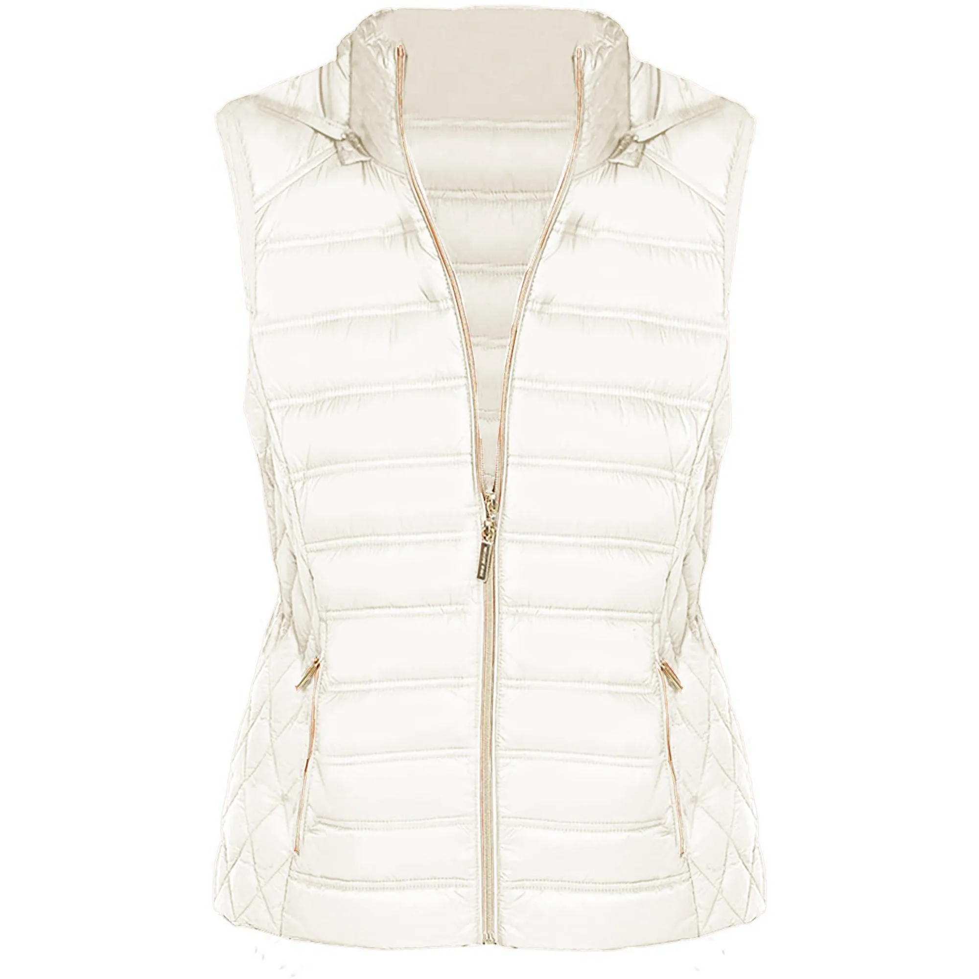 Michael Kors Women's Bone White Down Sleeveless Puffer Vest with Removable Hood