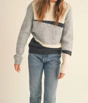 Mindi Mock Neck Sweater In Grey Combo