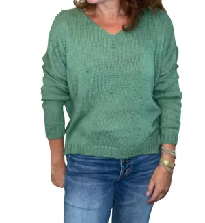 Mini Popcorn V Neck Lightweight Sweater In Shadle Green