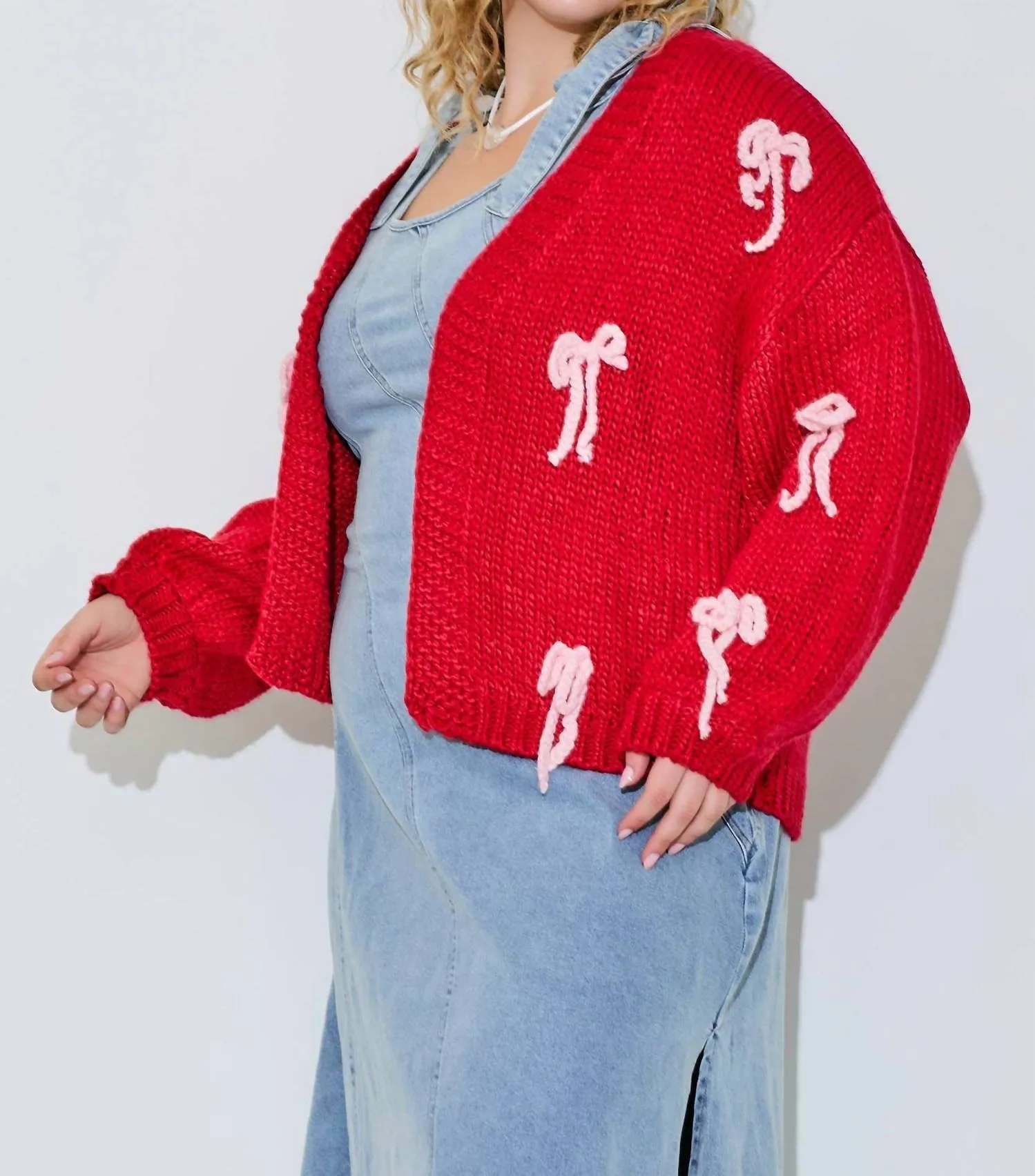 Mistletoe And Bows Cardigan In Red