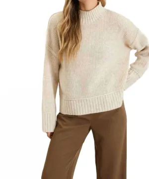 Mock Neck Knit Sweater In Cream
