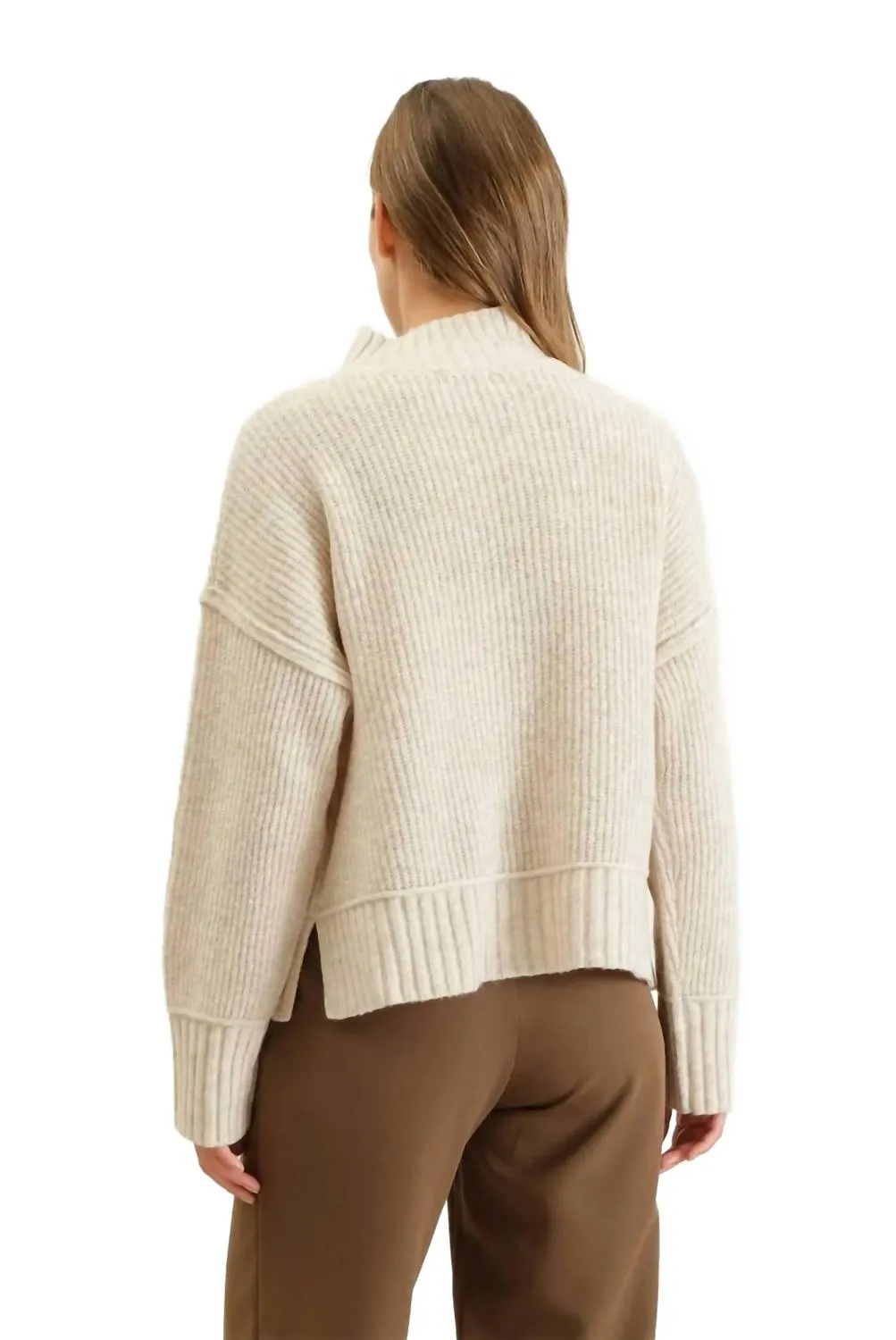 Mock Neck Knit Sweater In Cream