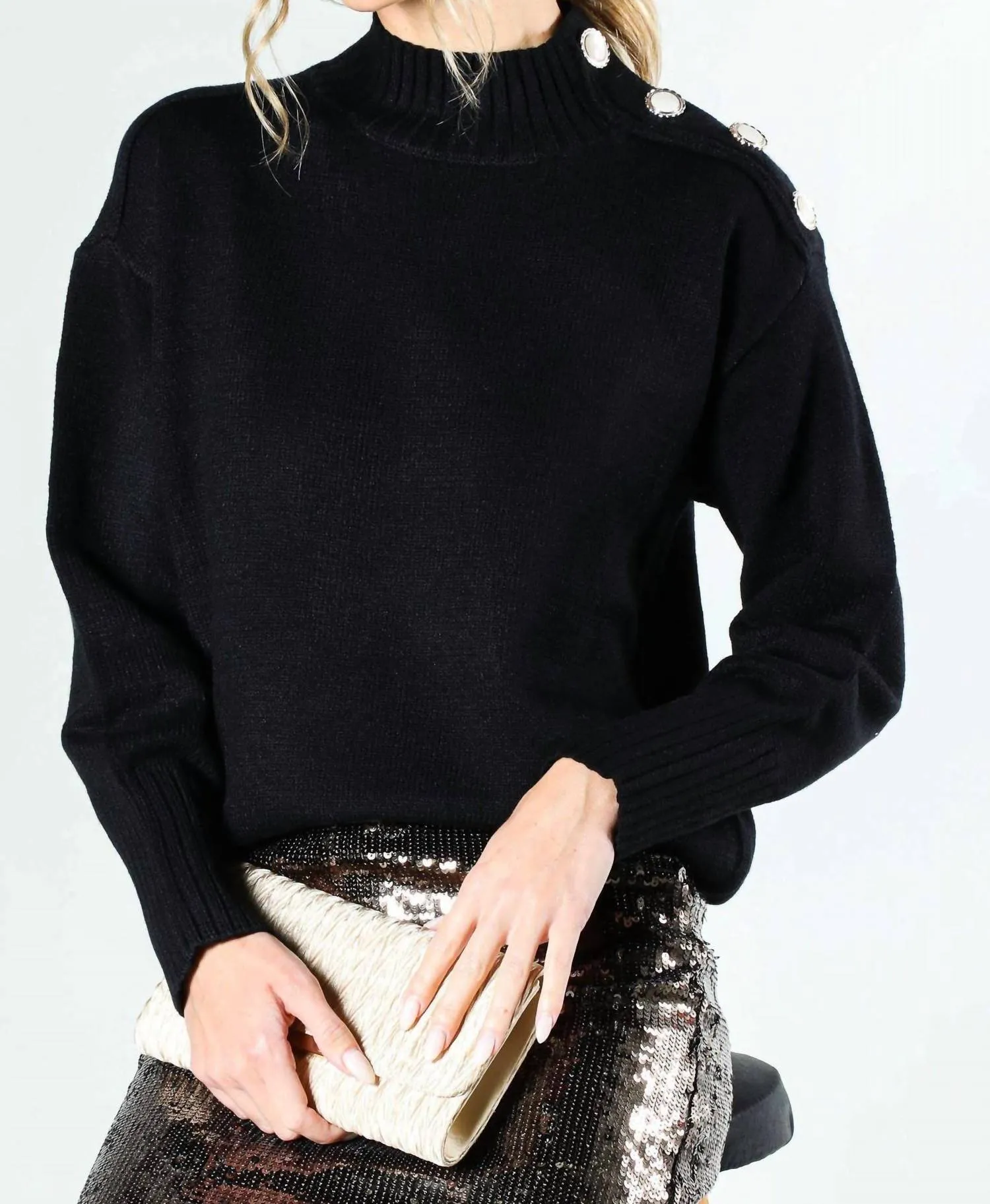 Mock Neck Long Sleeve Sweater In Black