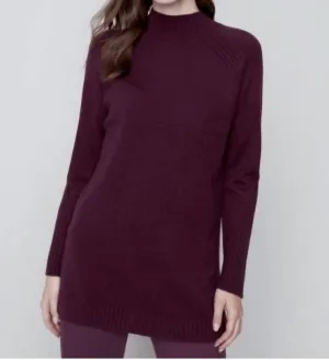 Mock Neck Raglan Sleeve Sweater In Port