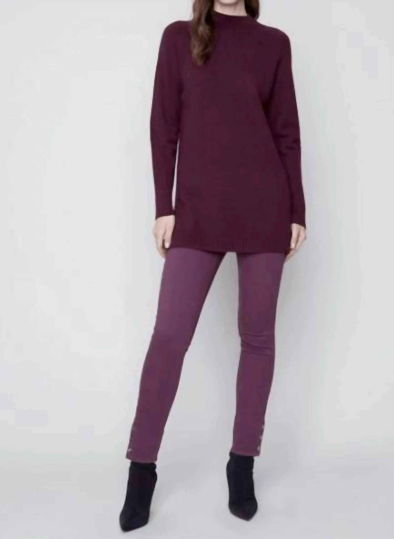 Mock Neck Raglan Sleeve Sweater In Port