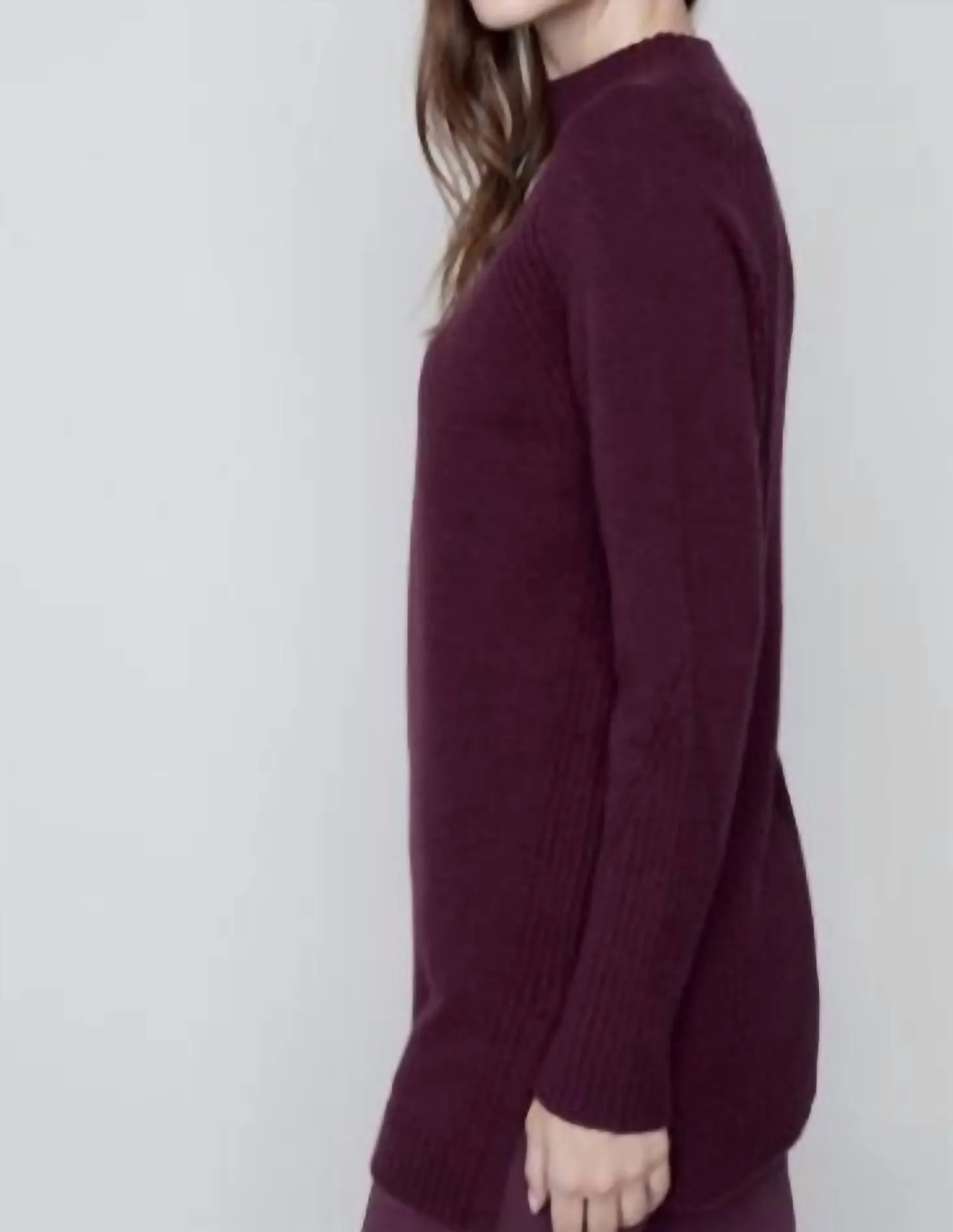 Mock Neck Raglan Sleeve Sweater In Port