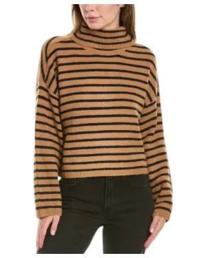 Mock Neck Stripe Sweater In Antique Oak And Black