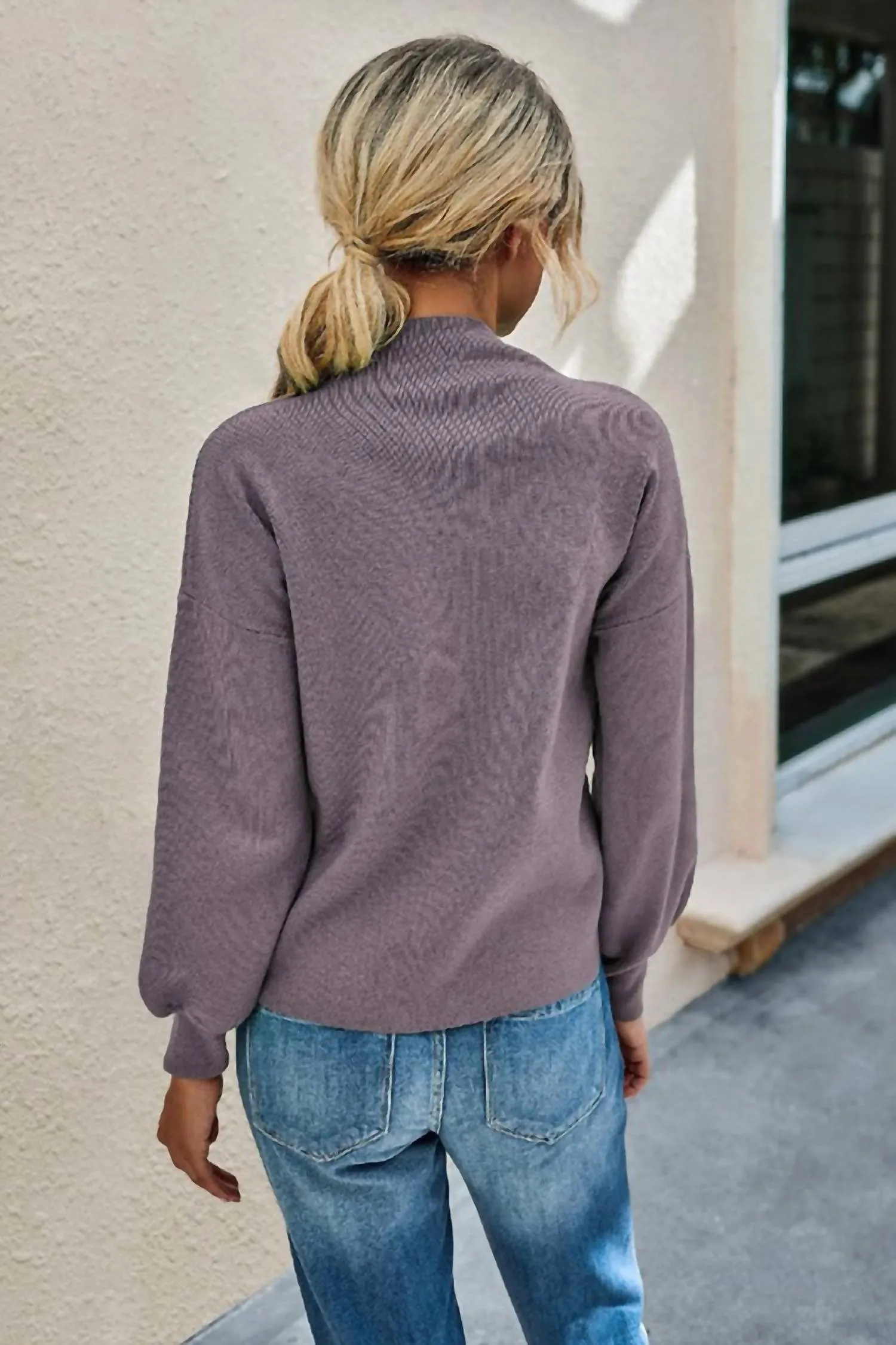 Mockneck Long Sleeve Sweater In Lavender