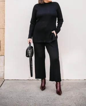 Mockneck Ribbed Sweater In Black