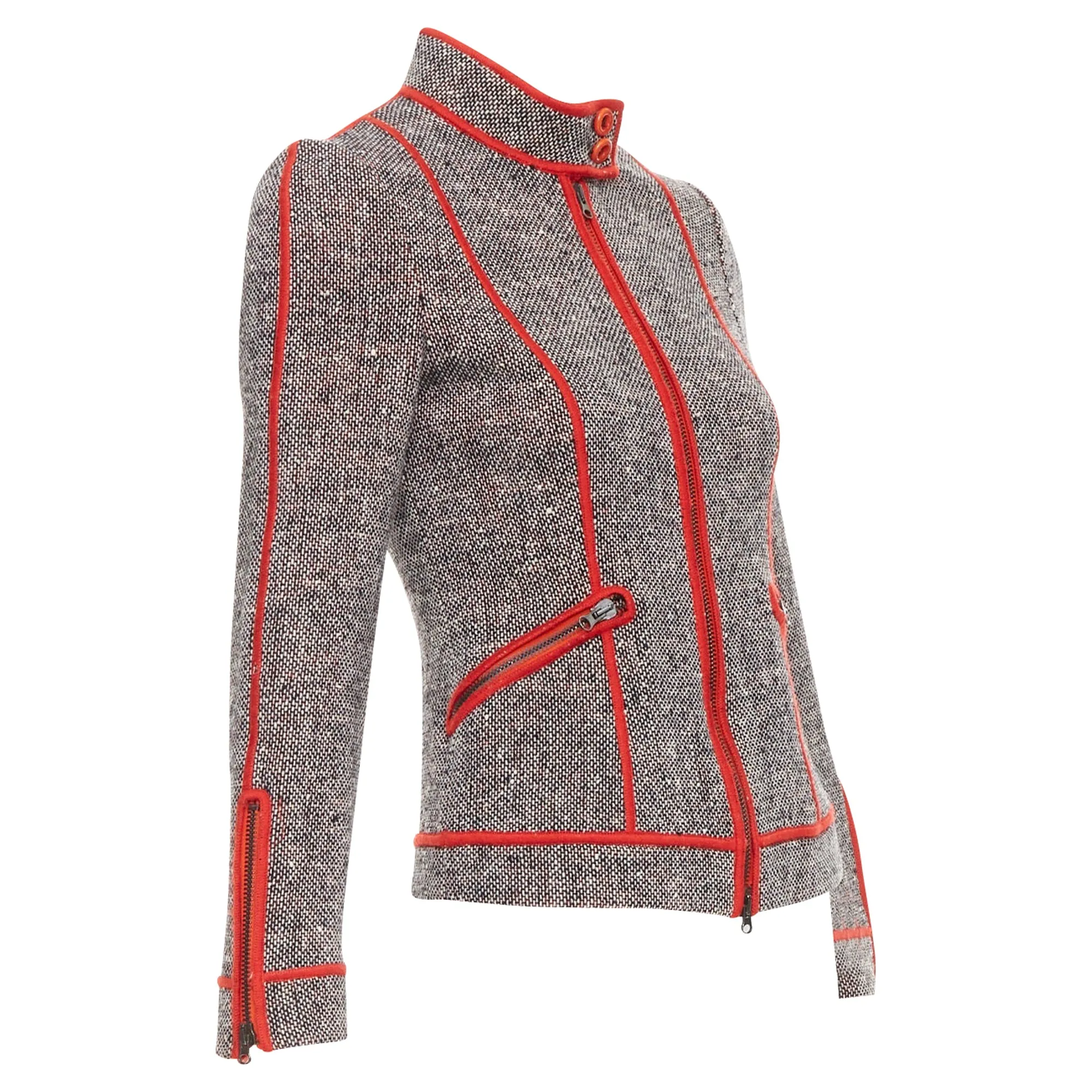 Moschino Cheap Chic wool tweed piping moto jacket