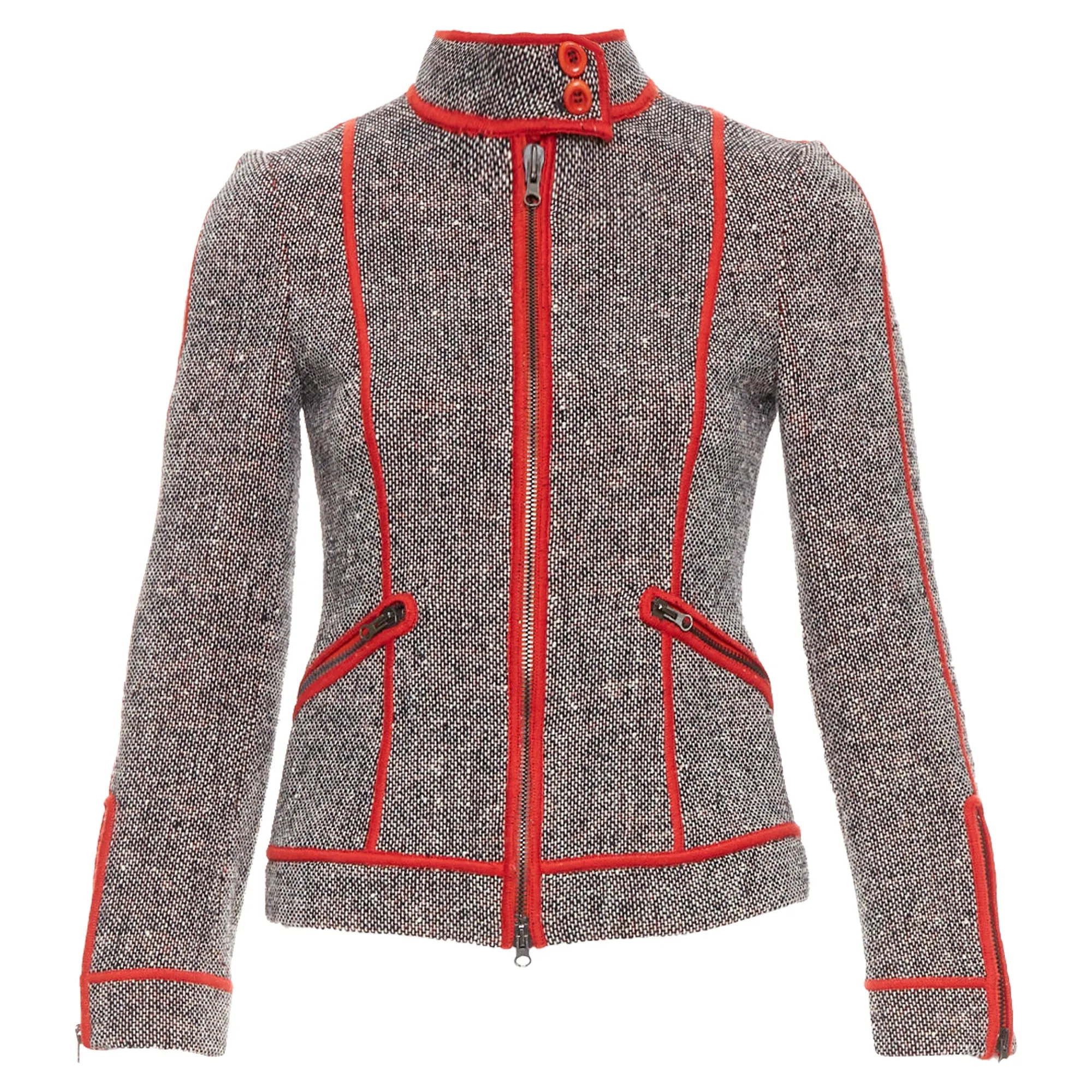 Moschino Cheap Chic wool tweed piping moto jacket