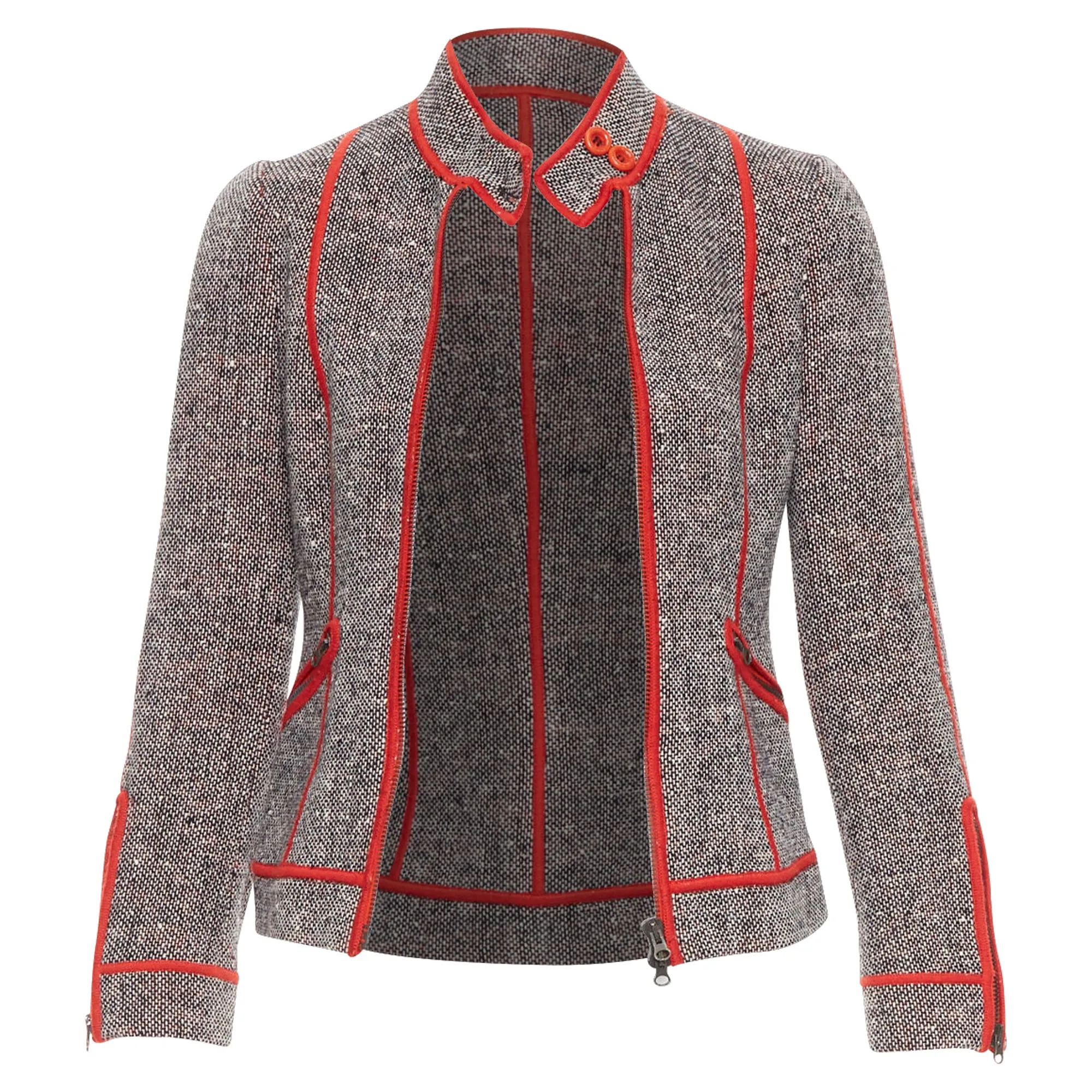 Moschino Cheap Chic wool tweed piping moto jacket