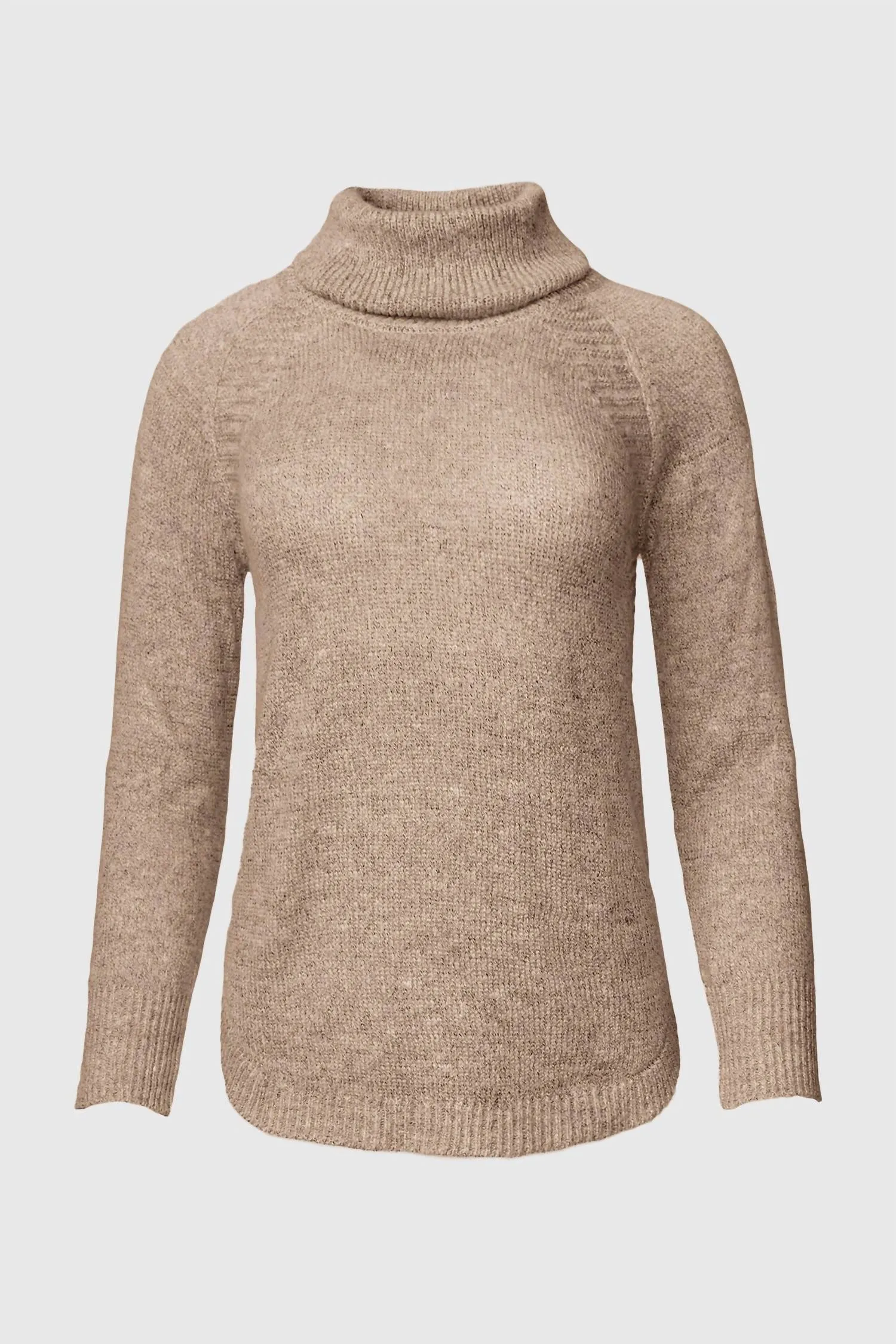 Mossy Shirttail Cowl Neck Sweater In Taupe