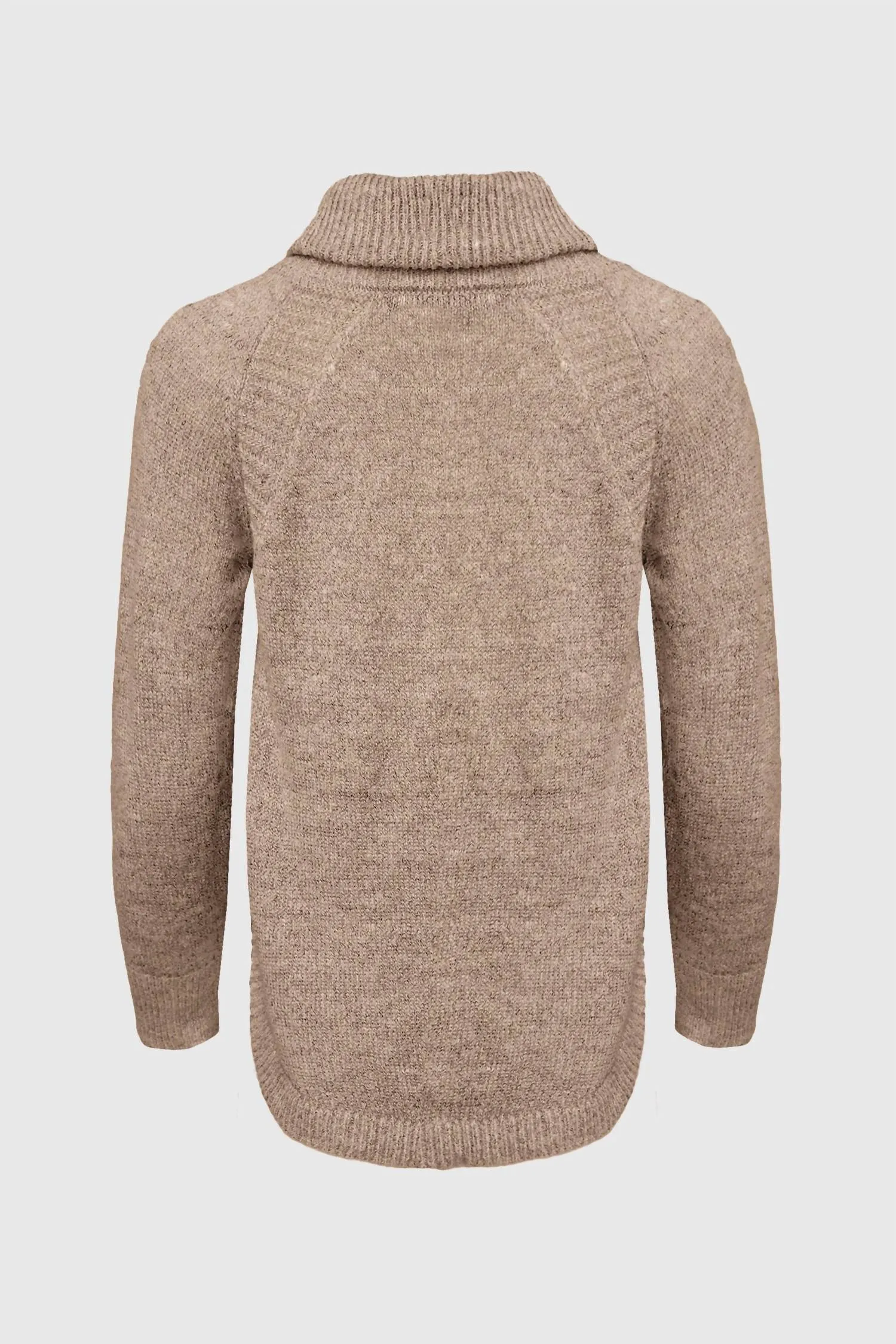 Mossy Shirttail Cowl Neck Sweater In Taupe