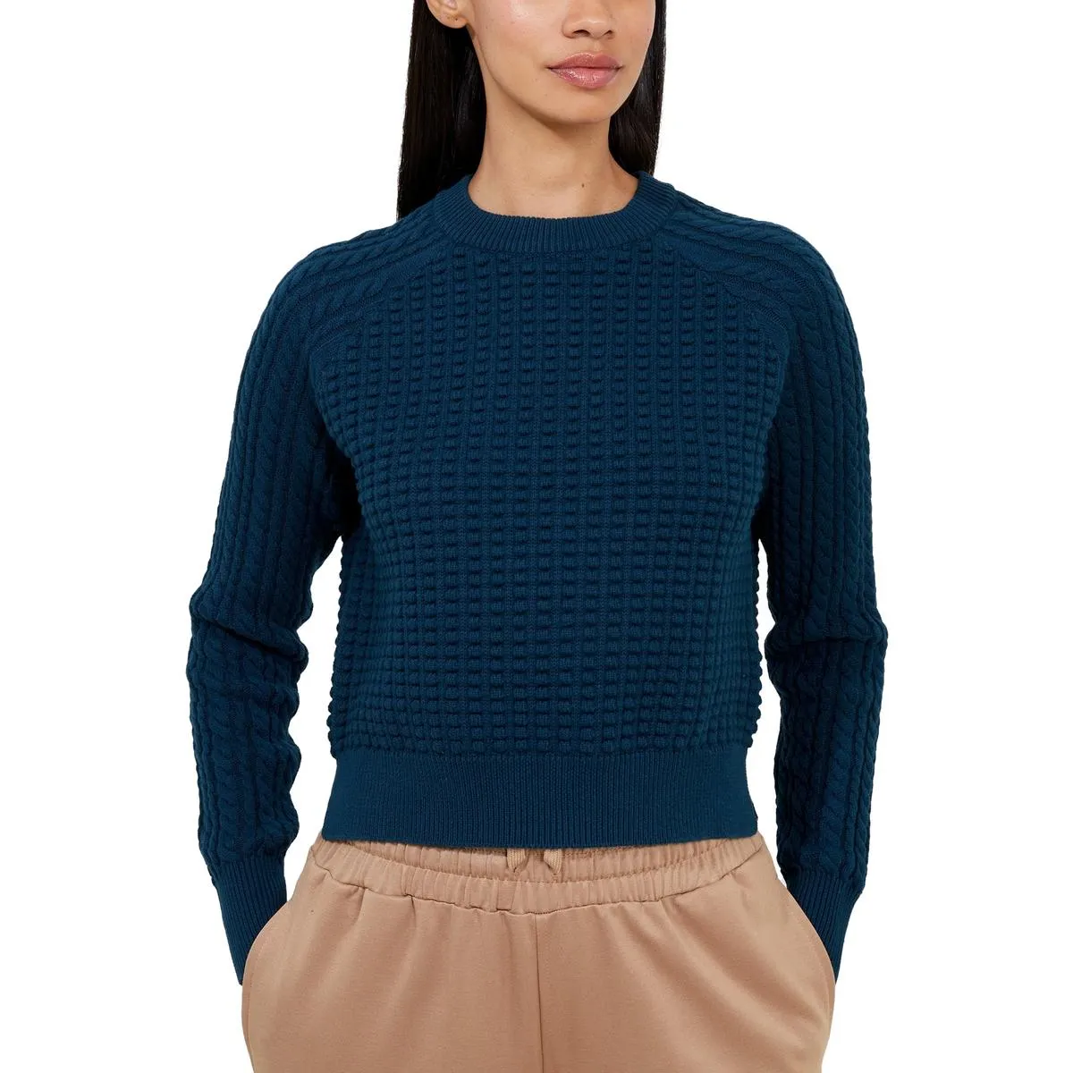 Mozart Popcorn Womens Cable Knit Crop Pullover Sweater