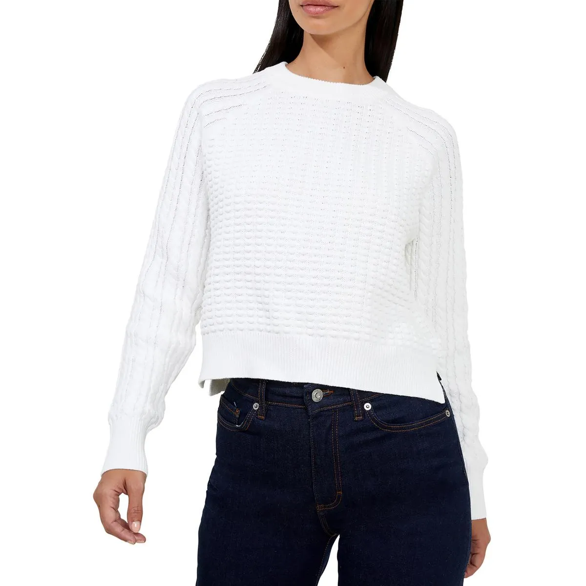 Mozart Popcorn Womens Cable Knit Crop Pullover Sweater