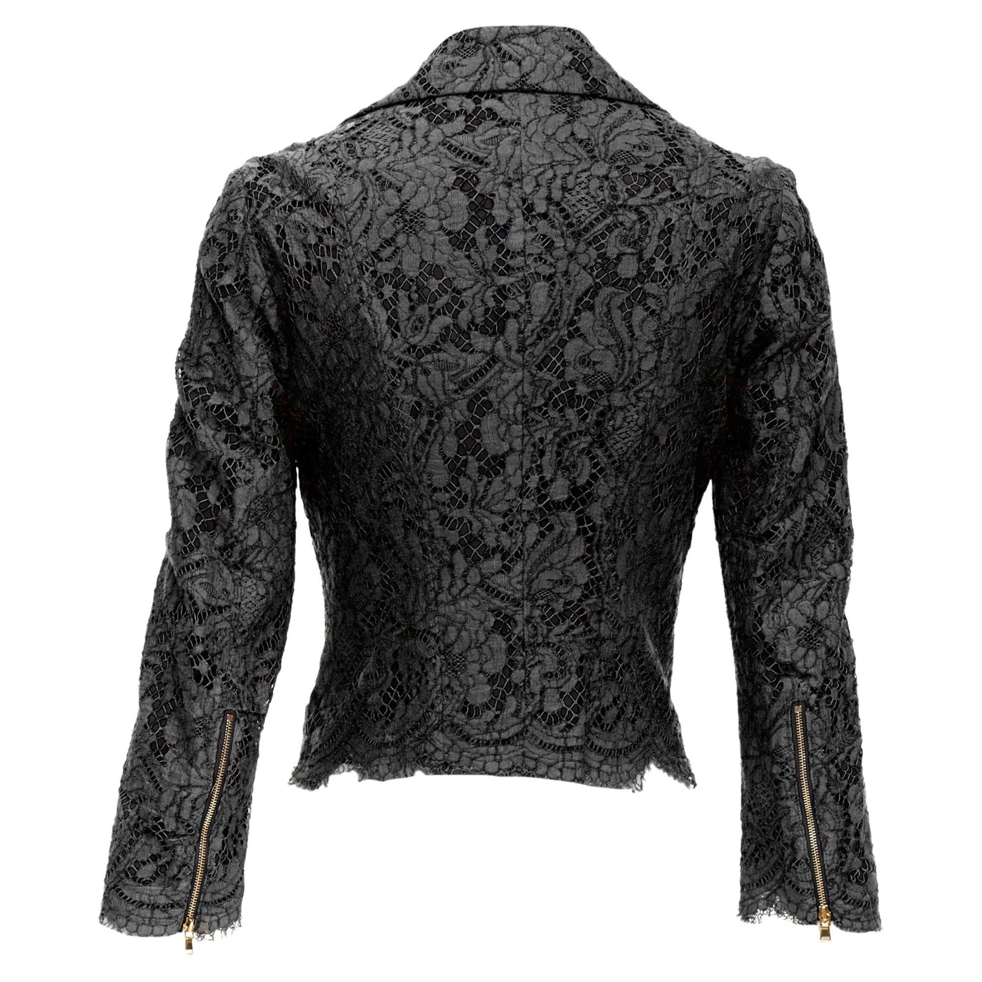 Msgm Cotton Blend Lace Side Zip Cropped Biker Jacket