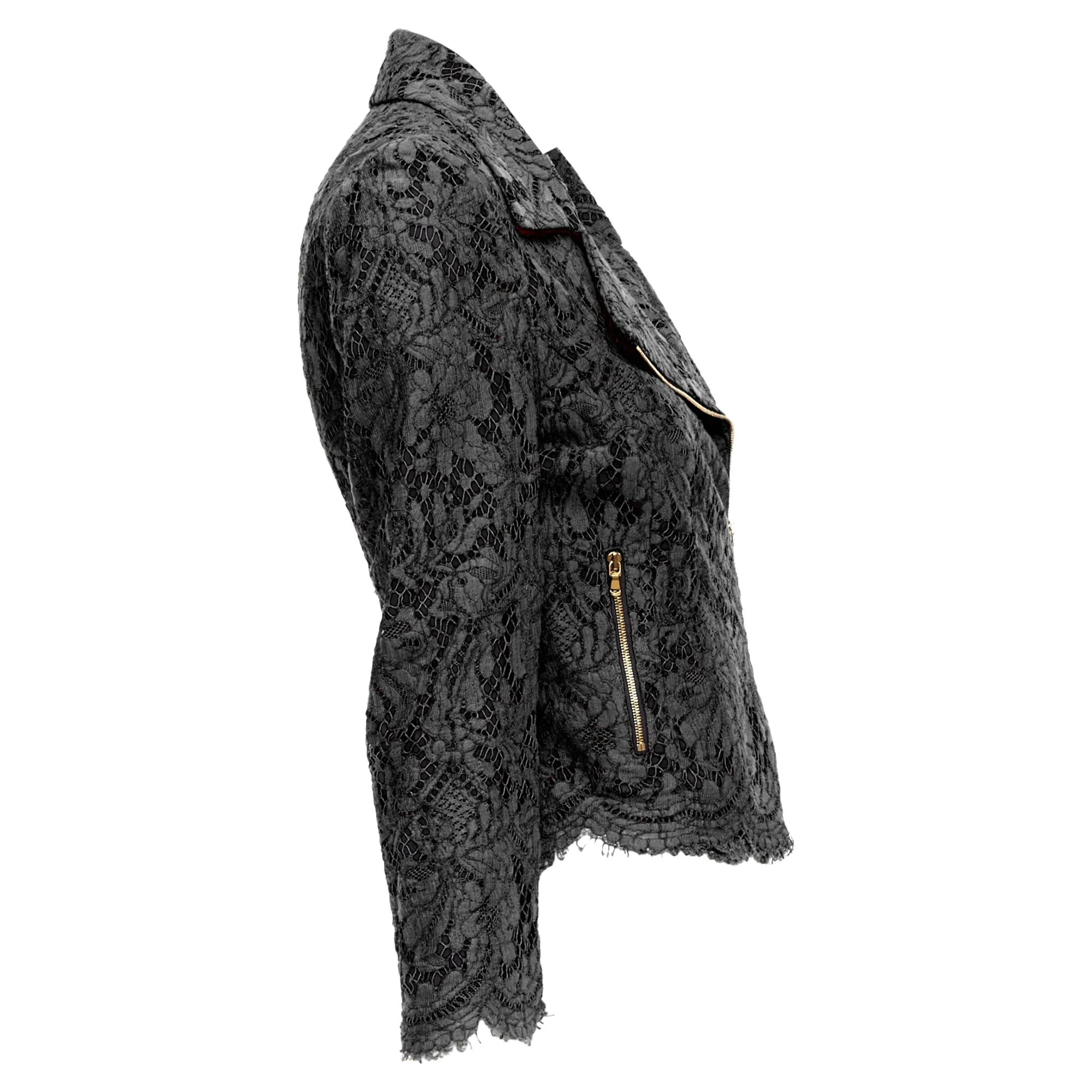 Msgm Cotton Blend Lace Side Zip Cropped Biker Jacket