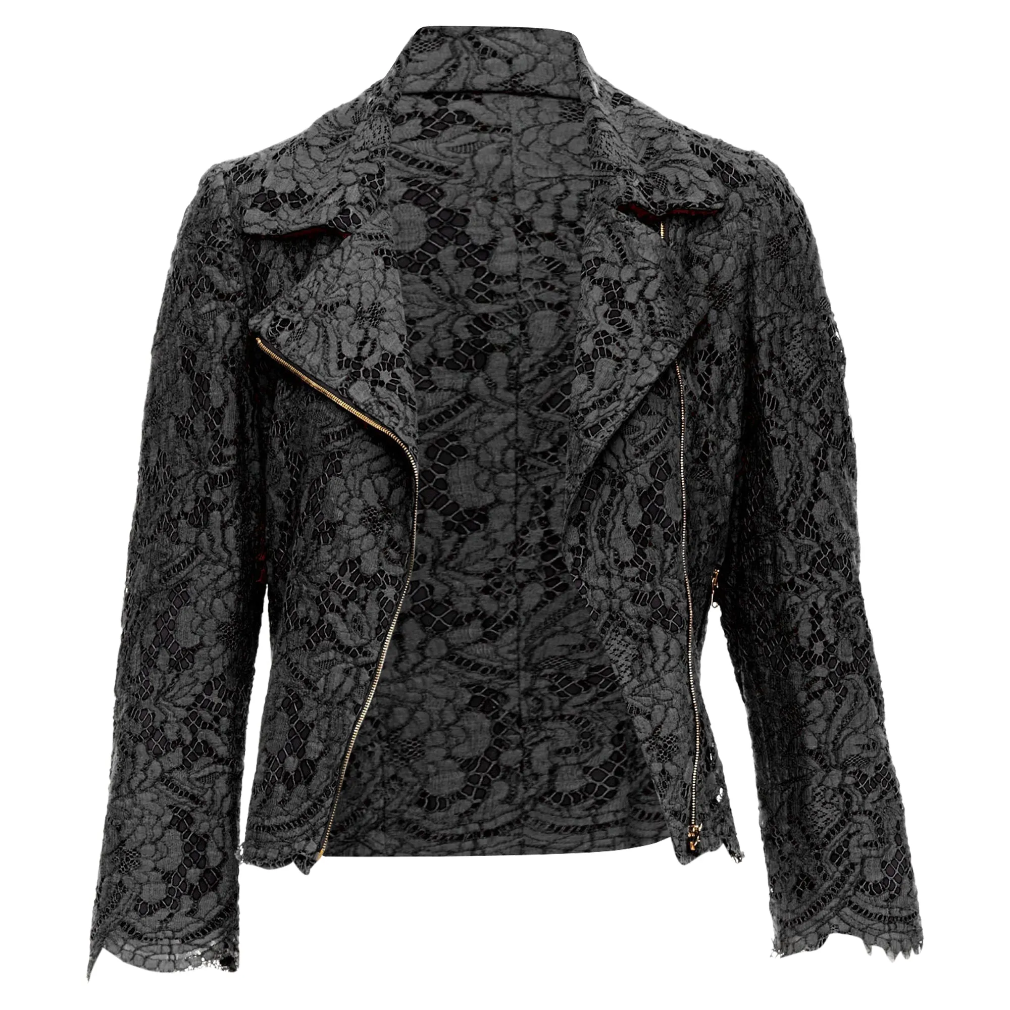 Msgm Cotton Blend Lace Side Zip Cropped Biker Jacket