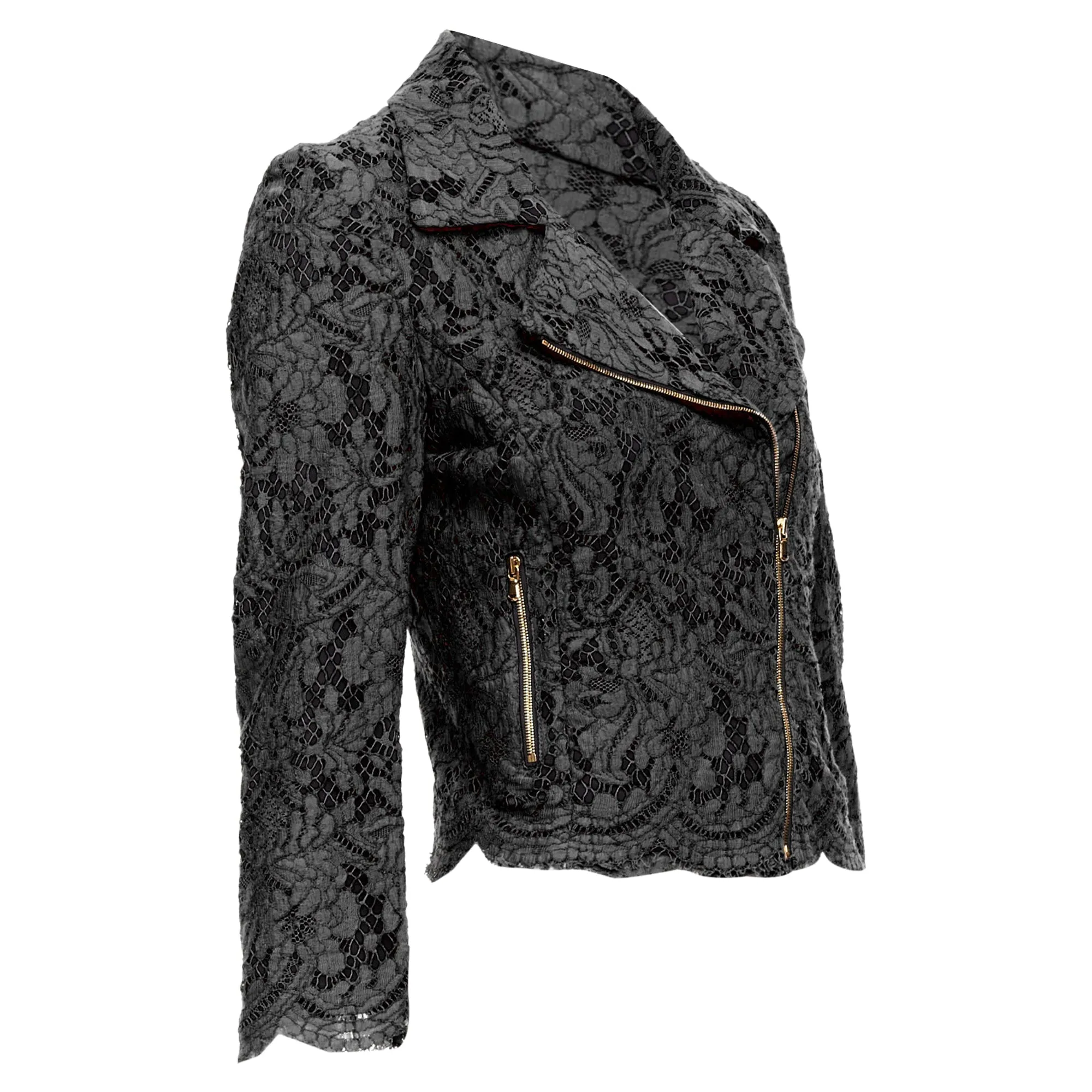 Msgm Cotton Blend Lace Side Zip Cropped Biker Jacket