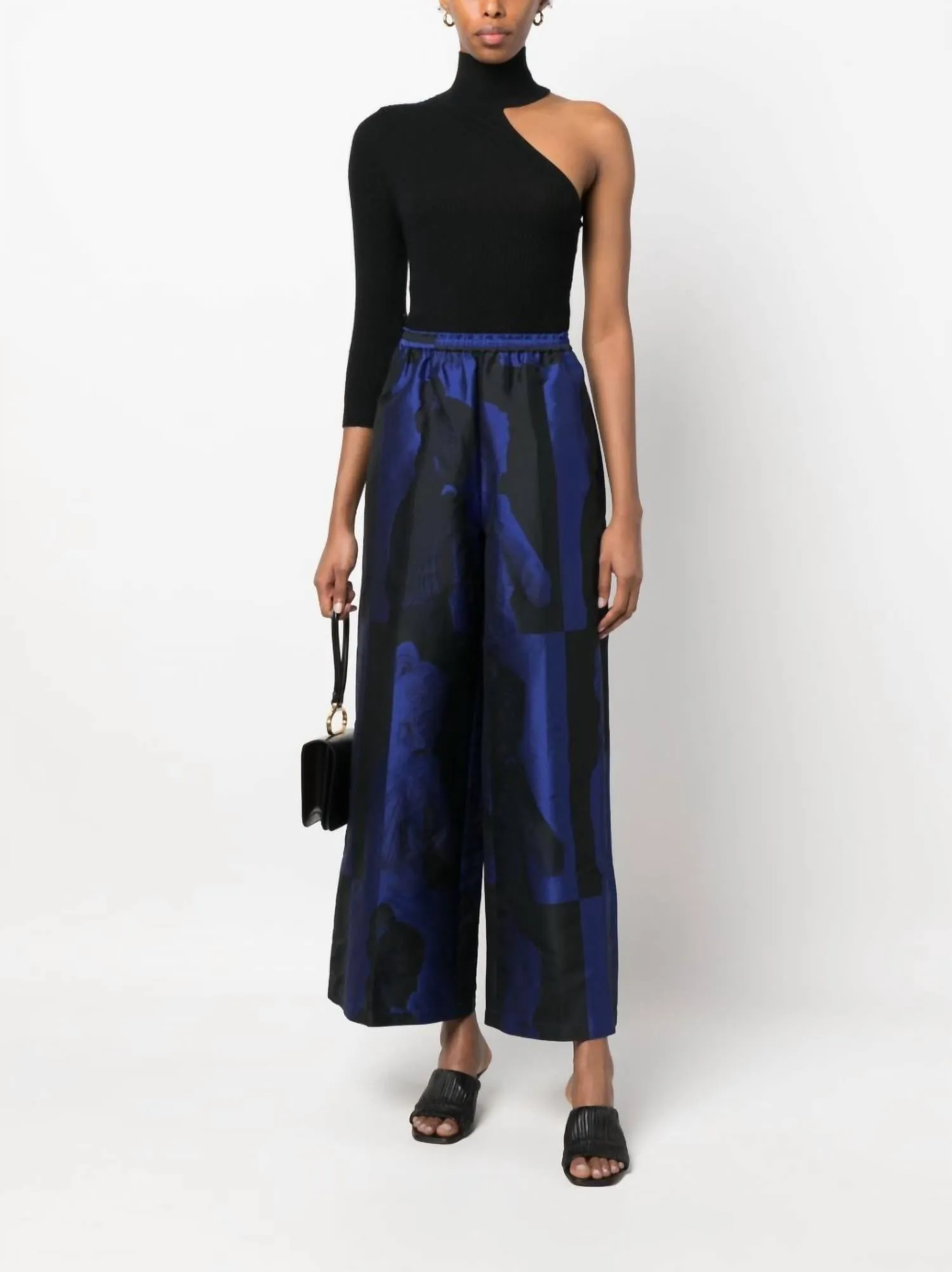 Musa Jacquard Elasticated Pants In Blue