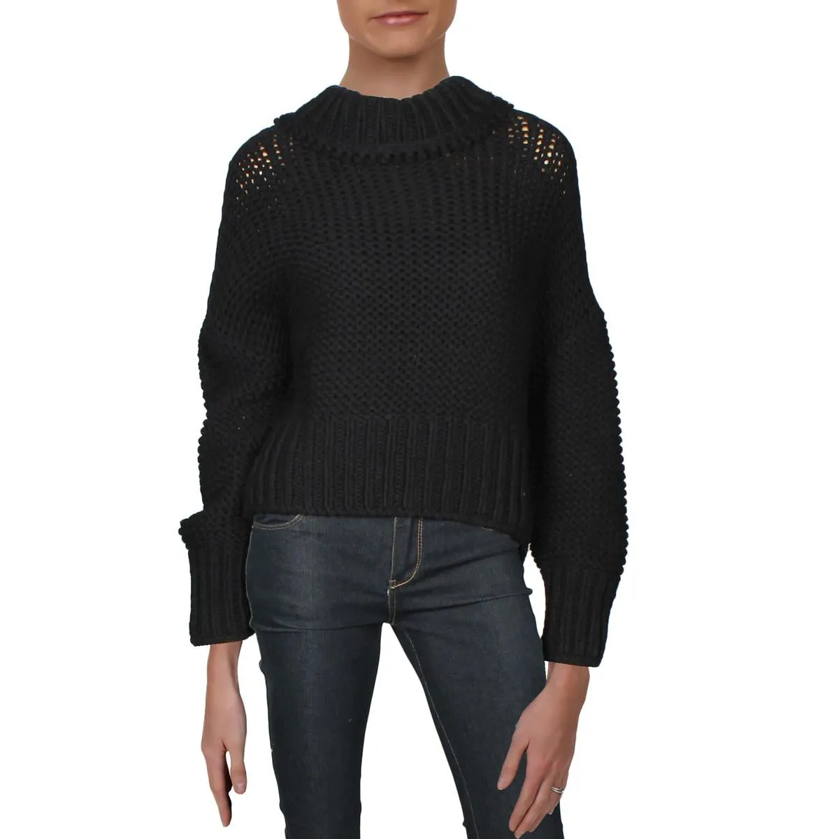 My Only Sunshine Womens Open Stitch Cotton Turtleneck Sweater