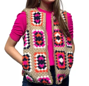 Naomi Crochet Knit Waistcoat In Crochet Beige