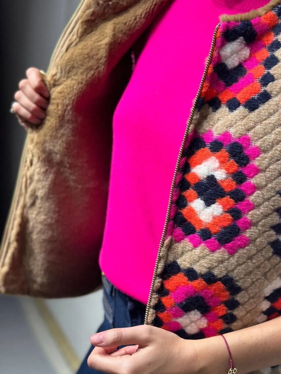 Naomi Crochet Knit Waistcoat In Crochet Beige