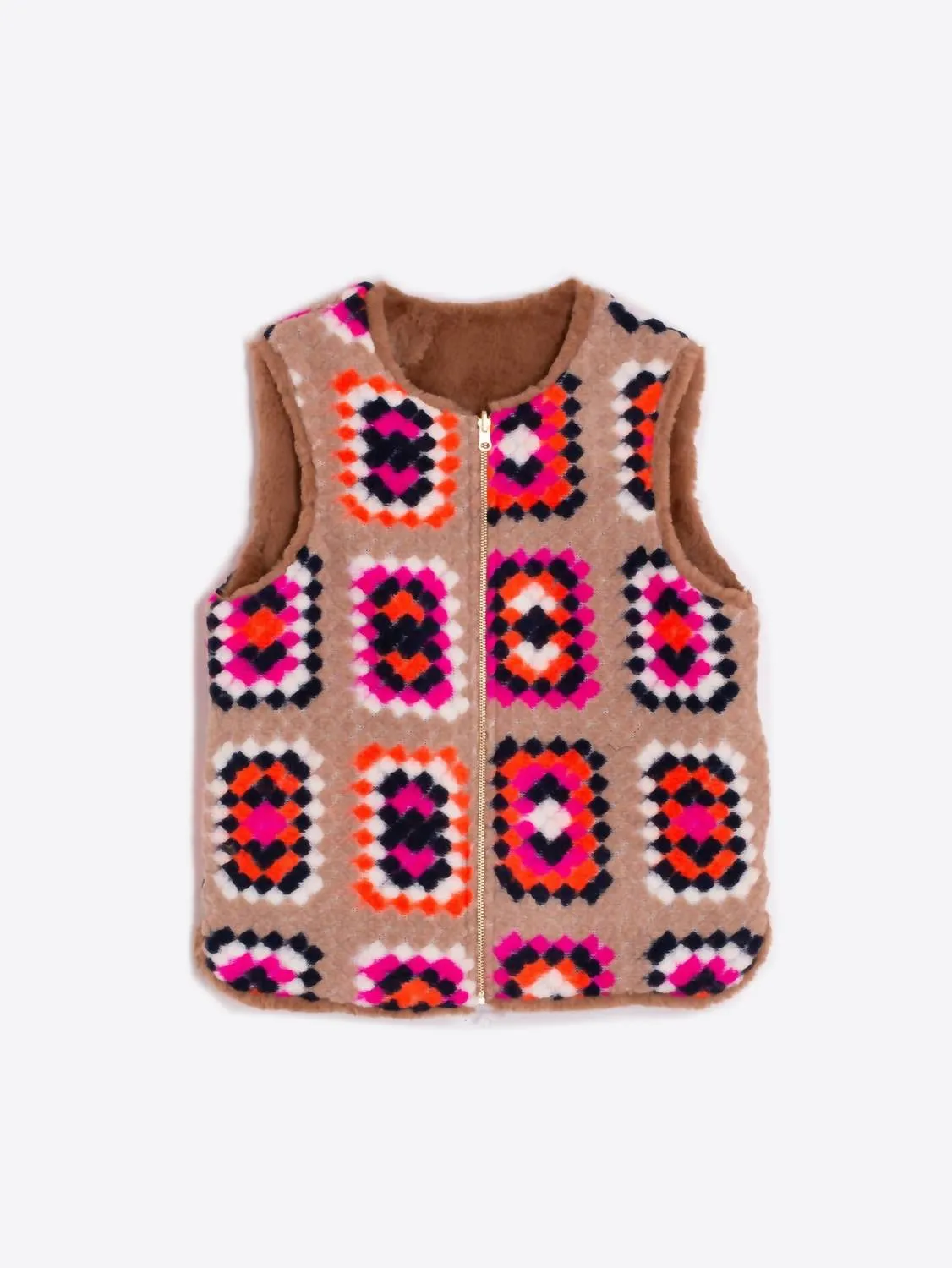 Naomi Crochet Knit Waistcoat In Crochet Beige