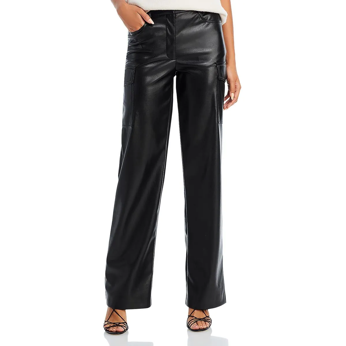Nate Womens Faux Leather Mid-Rise Cargo Pants