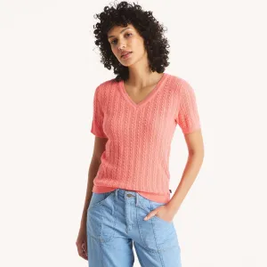 Nautica Womens Cable-Knit Short-Sleeve Sweater