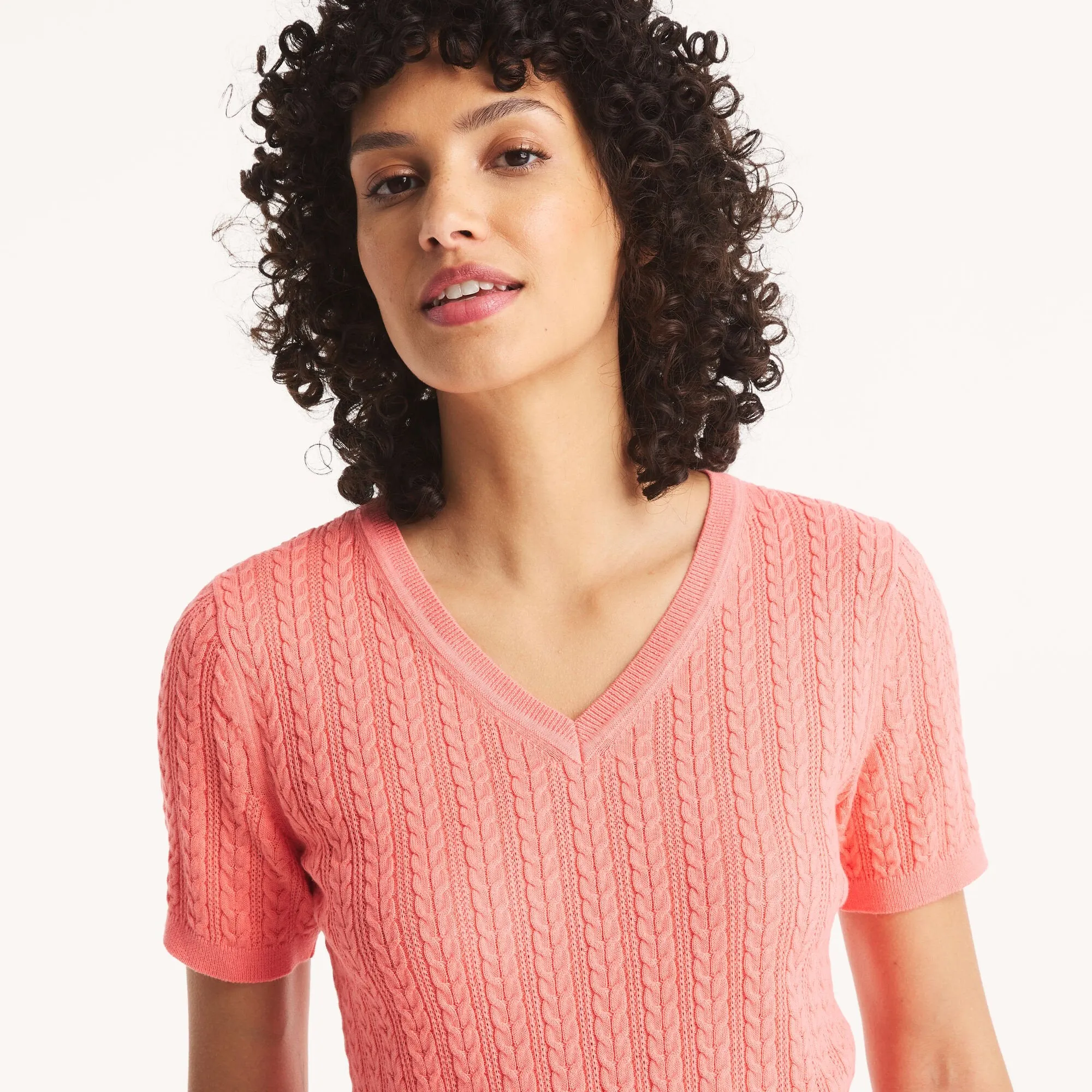 Nautica Womens Cable-Knit Short-Sleeve Sweater