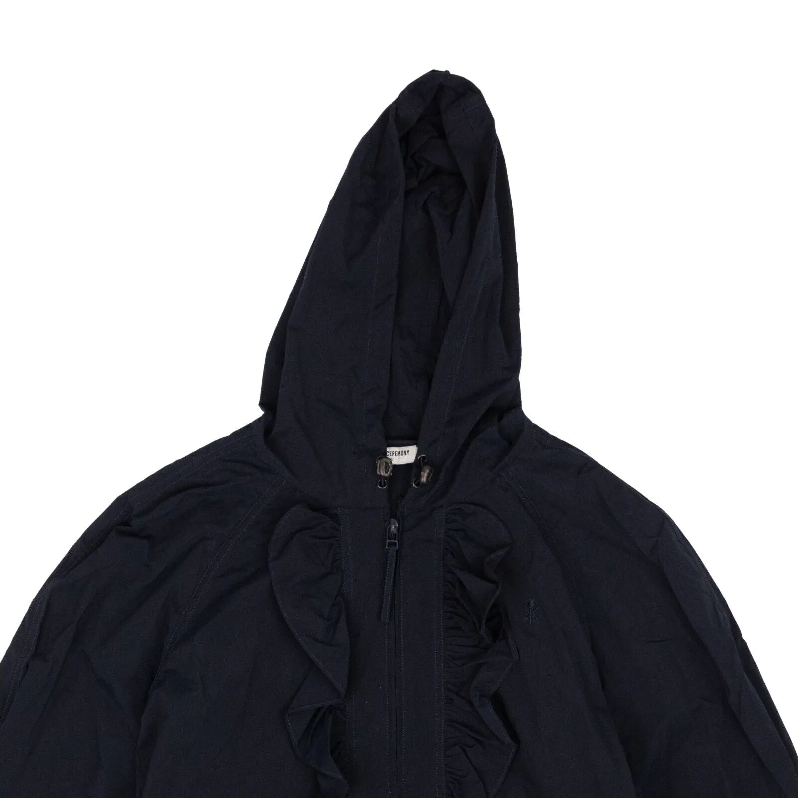 Navy Nylon Ruffle Windbreaker