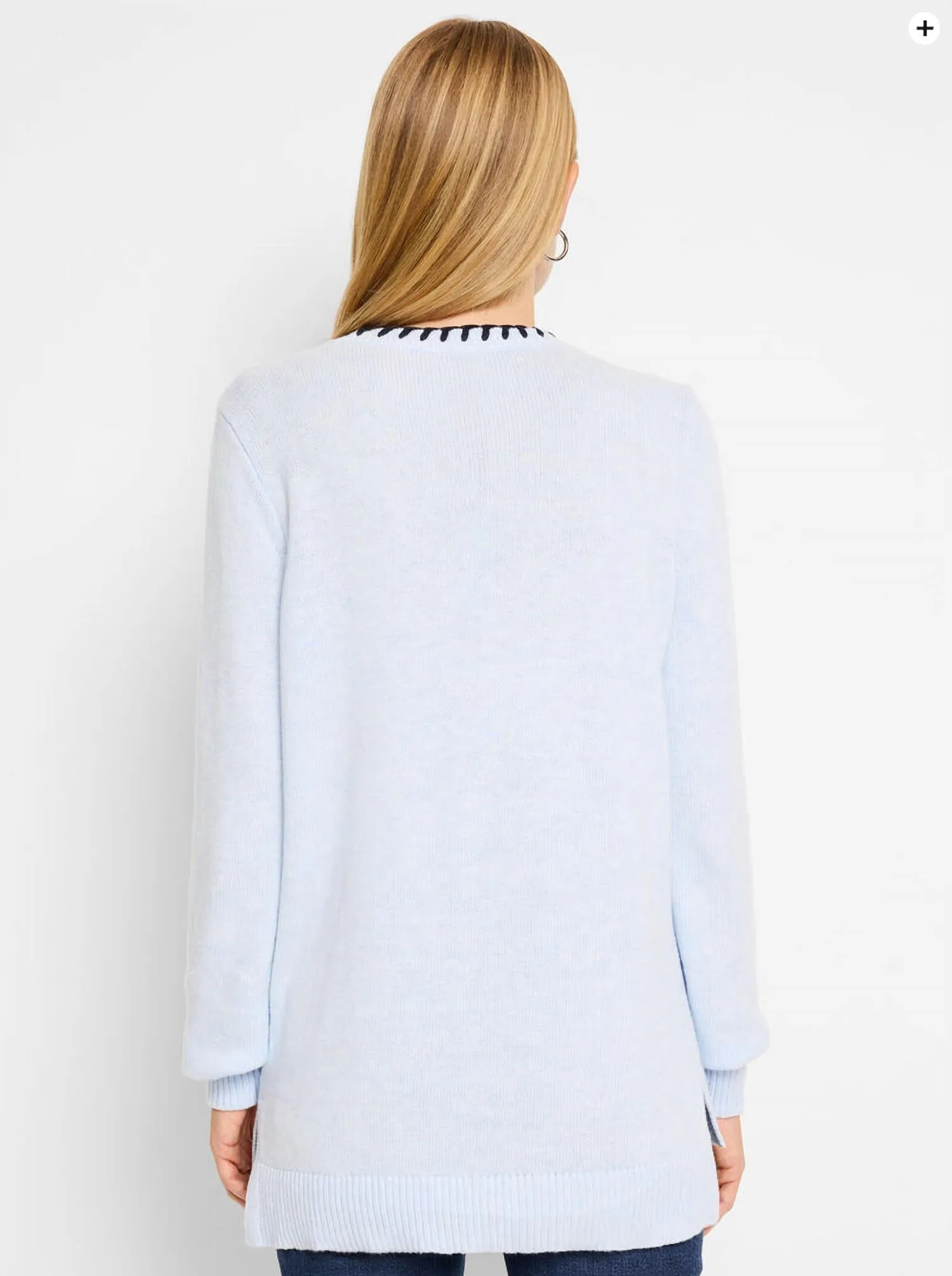 Nic Zoe Cotton Cashmere Blanket Stitch Sweater In Blue Multi