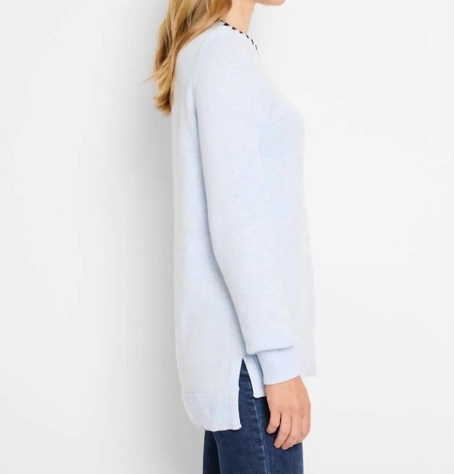 Nic Zoe Cotton Cashmere Blanket Stitch Sweater In Blue Multi