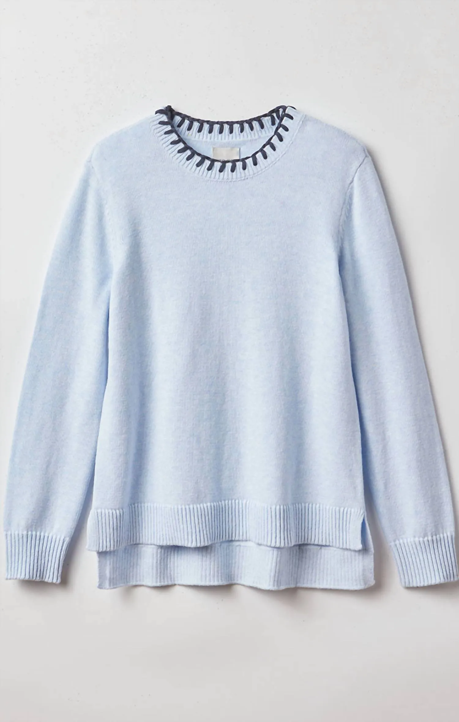 Nic Zoe Cotton Cashmere Blanket Stitch Sweater In Blue Multi