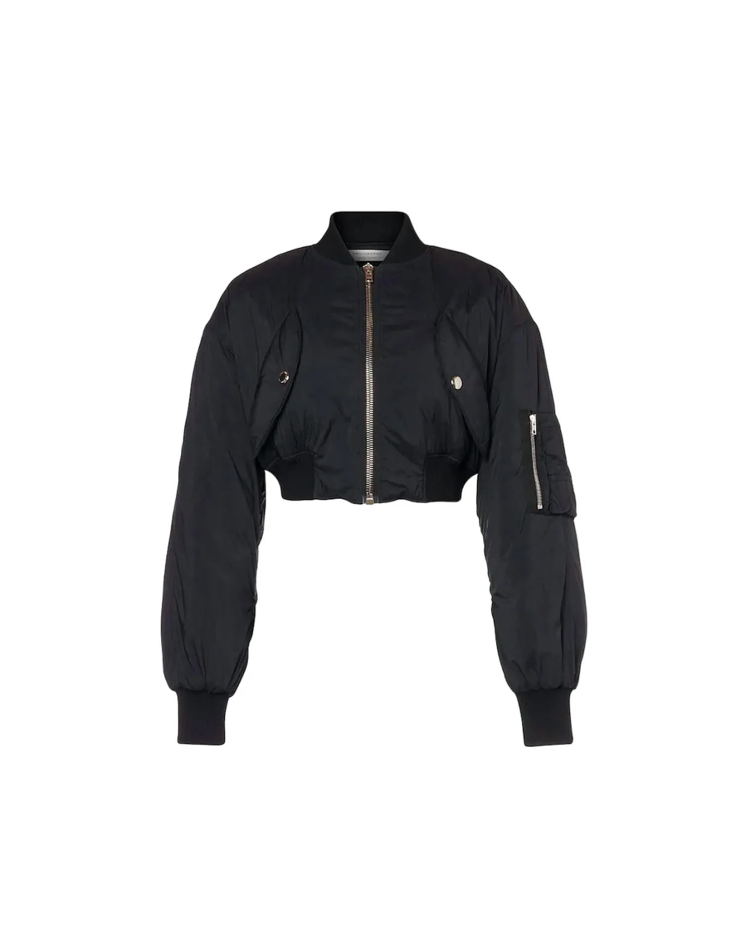 Nylon Cropped Bomber Jacket In Black