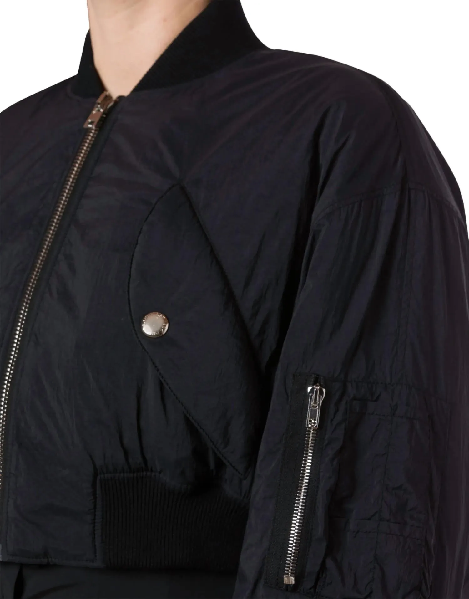 Nylon Cropped Bomber Jacket In Black