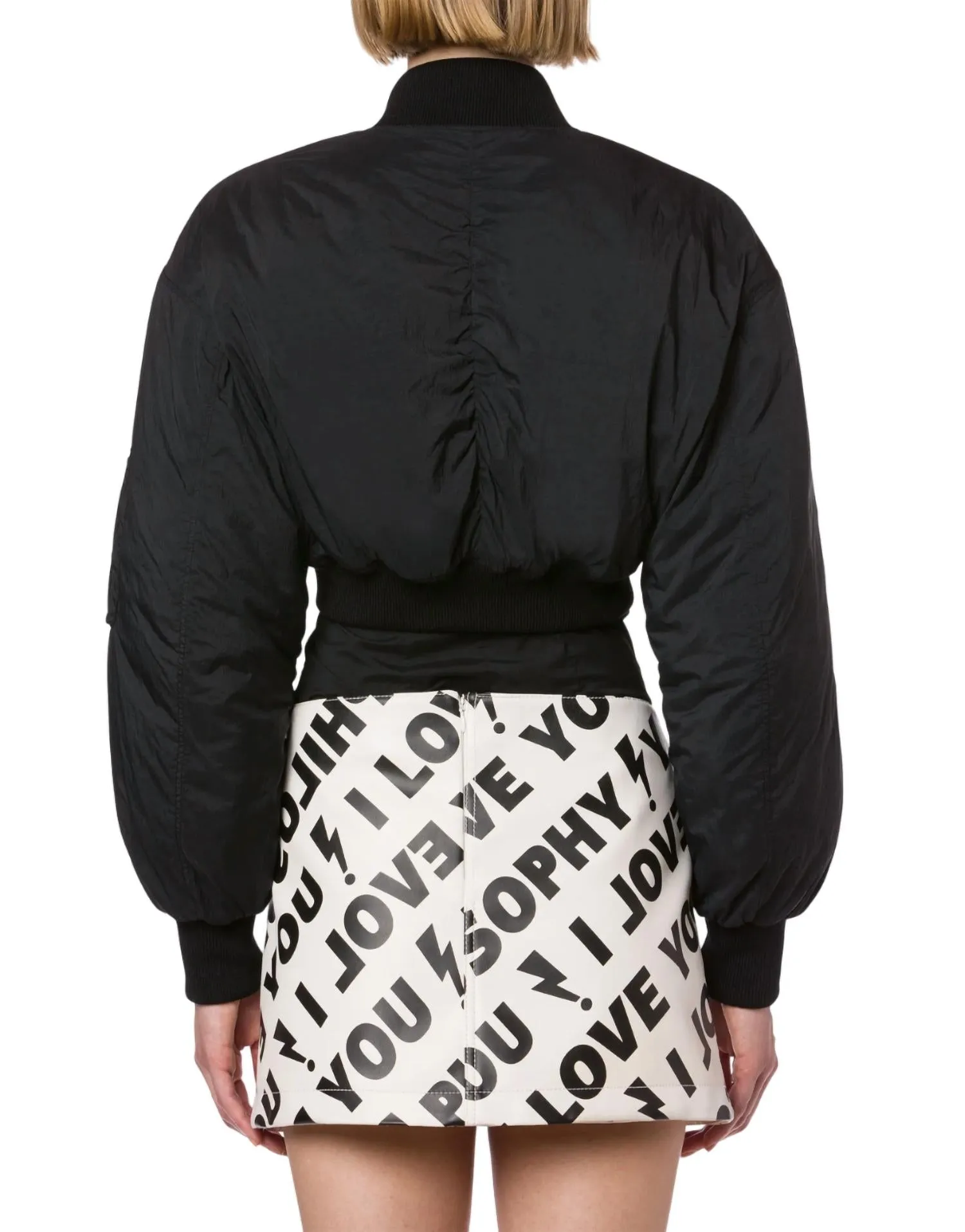Nylon Cropped Bomber Jacket In Black