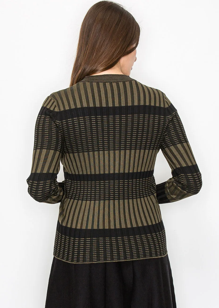 Olive and Black Buttoned Ribbed Cardigan