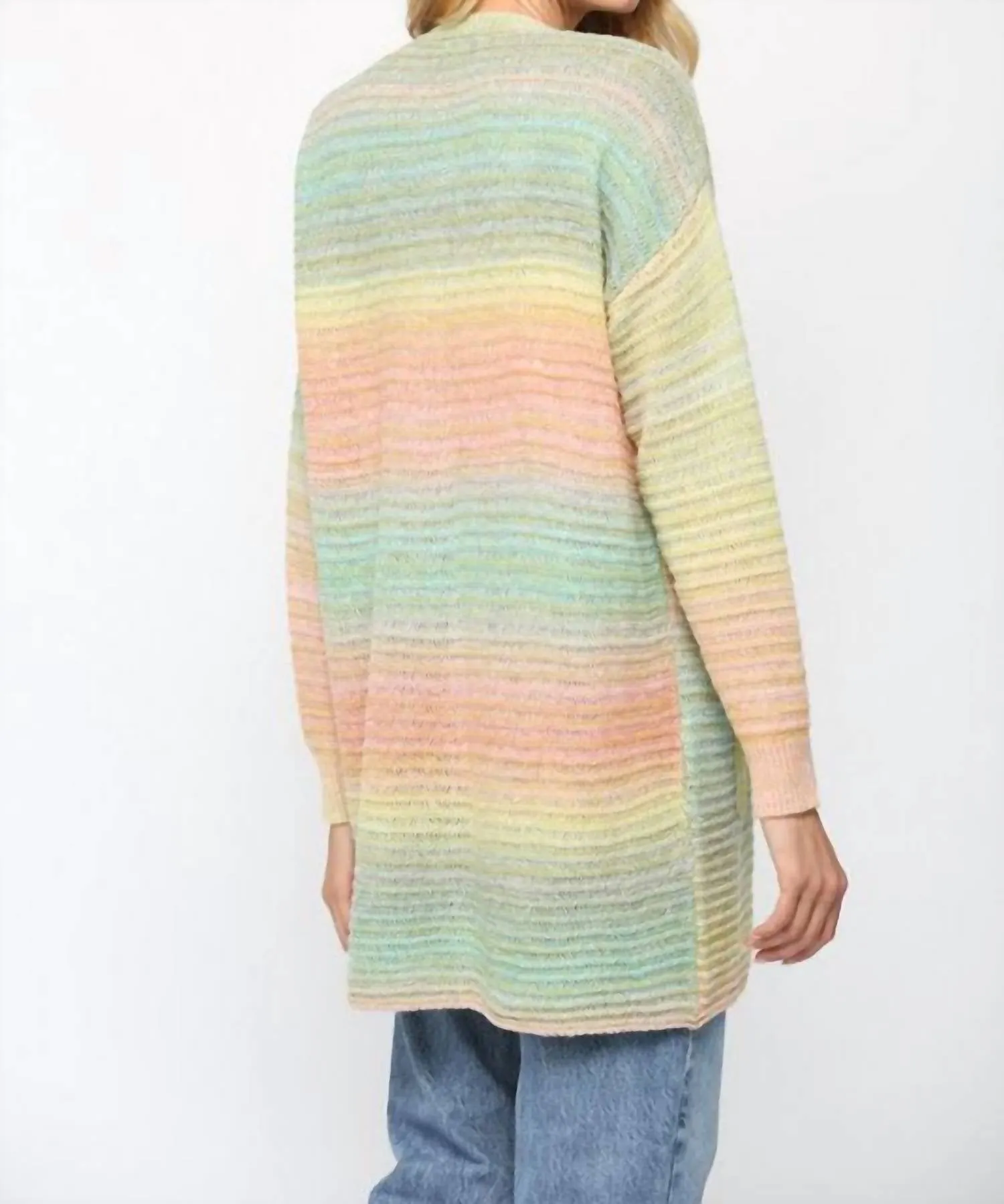 Ombre Yarn Knitted Open Cardigan In Green Multi