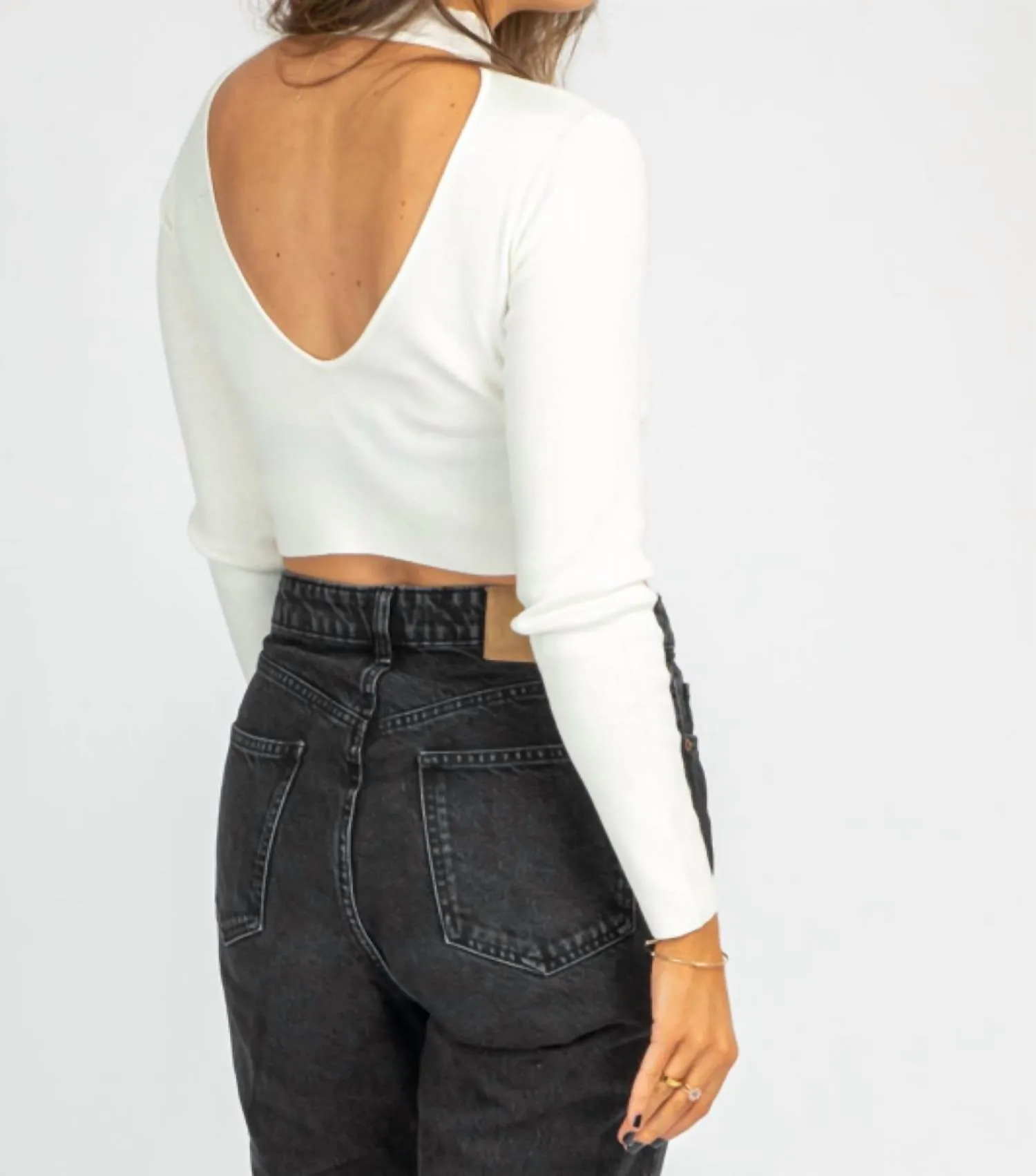 Open Back Mockneck Sweater In Ivory